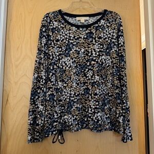 MICHAEL Michael Kors Navy and Cream Floral Long Sleeve Top